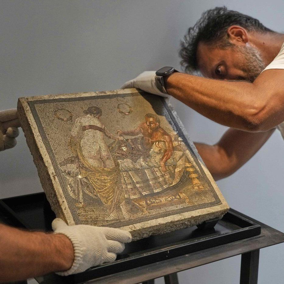 Roman-era mosaic panel with erotic theme that was stolen during World War II returns to Pompeii